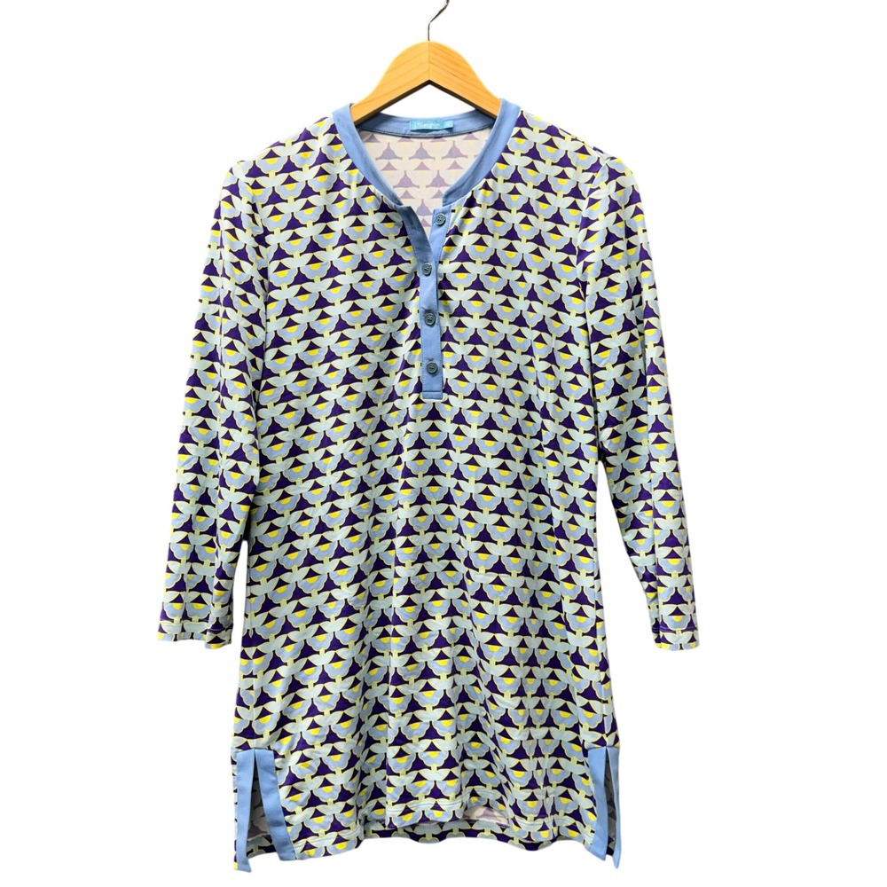 J.McLaughlin Tunic Womens M Catalina Cloth Geometric Blue Preppy Coastal Top